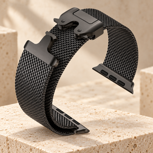 Black metal mesh clasp band for Apple Watch