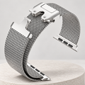 Silver metal mesh clasp band for Apple Watch