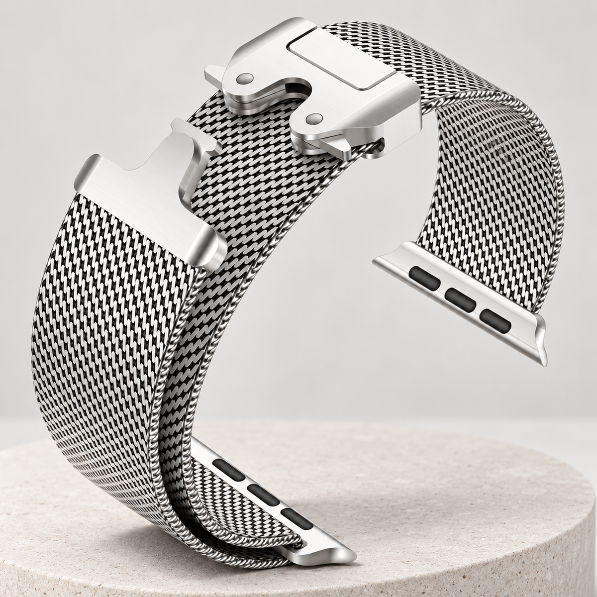 Silver metal mesh clasp band for Apple Watch