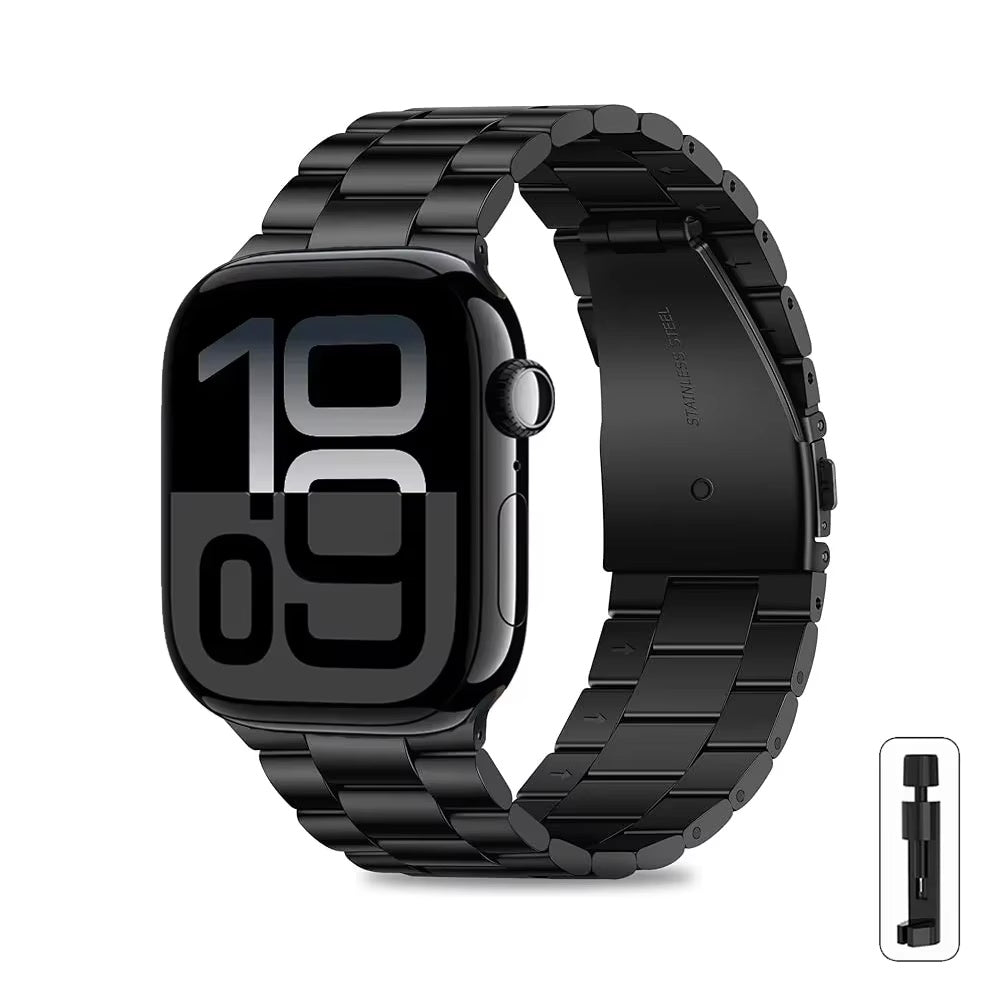 Black classic link bracelet compatible with Apple Watch