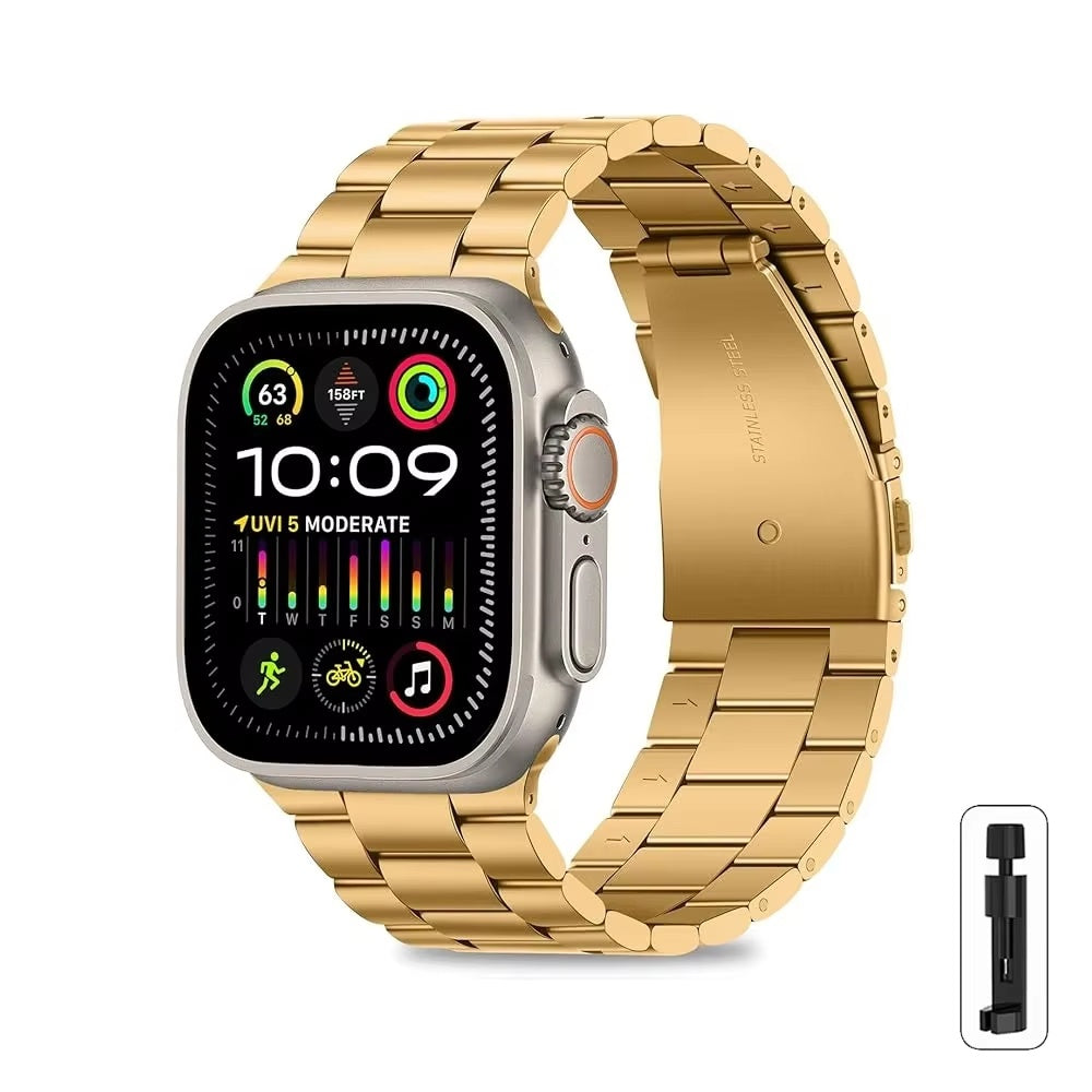 Gold classic link bracelet compatible with Apple Watch