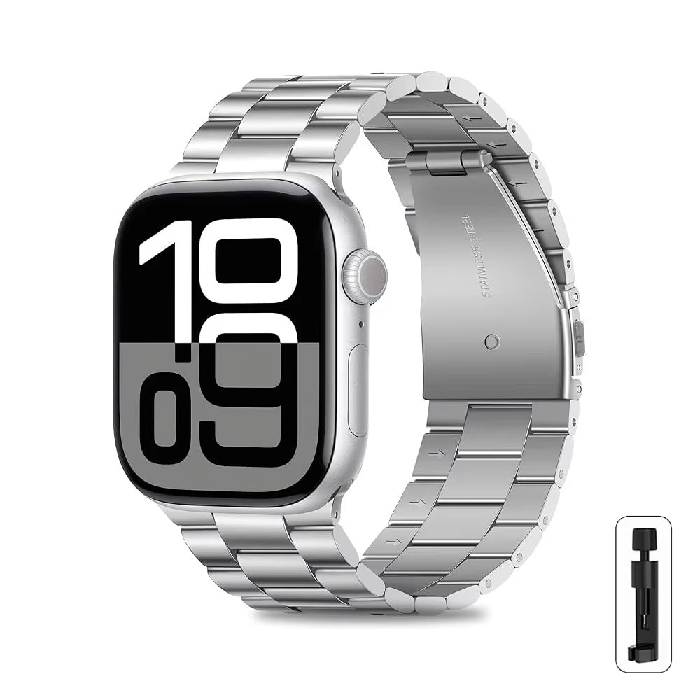 Silver classic link bracelet compatible with Apple Watch