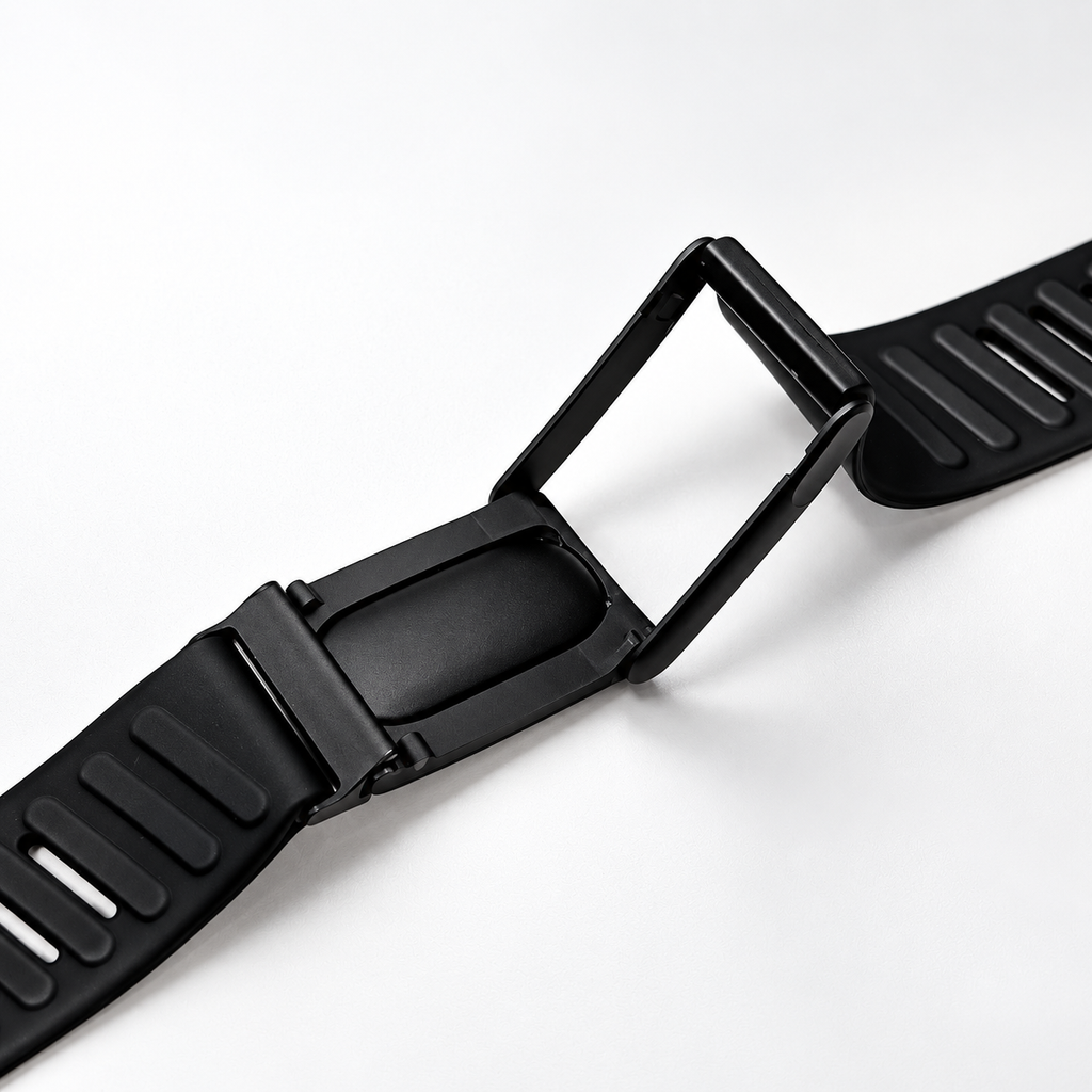 Open WHOOP band showing the ClipLink adapter frame