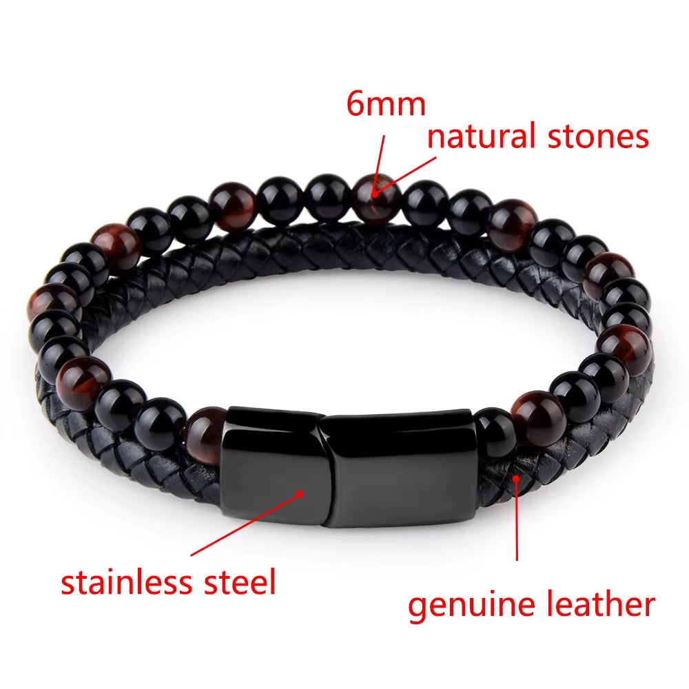 Forato Natural Stone & Braided Leather Bracelet