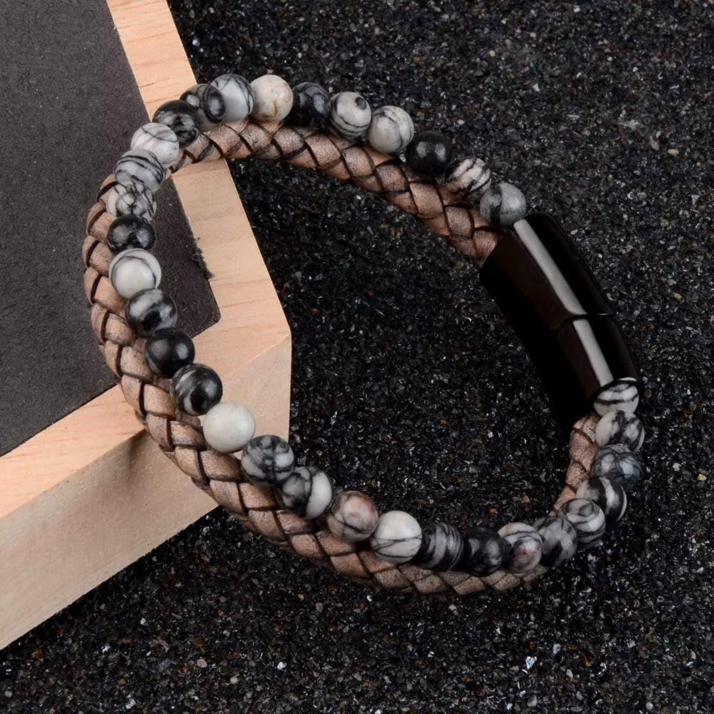 Forato Natural Stone & Braided Leather Bracelet