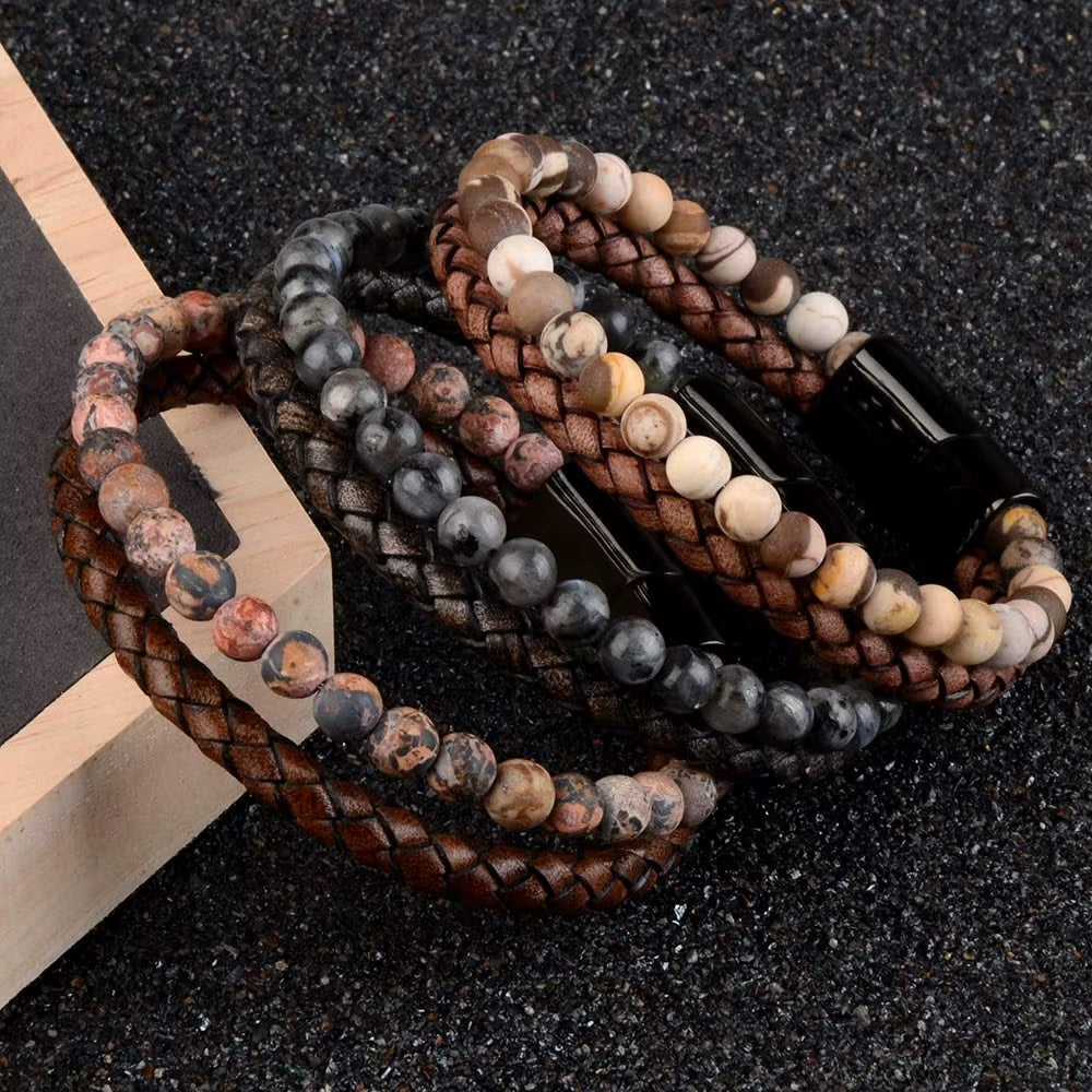 Forato Natural Stone & Braided Leather Bracelet